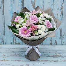 Букет цветов из:  Герберы, Альстромерии и Хризантемы #REPLACE_PRED# Фосфоритный