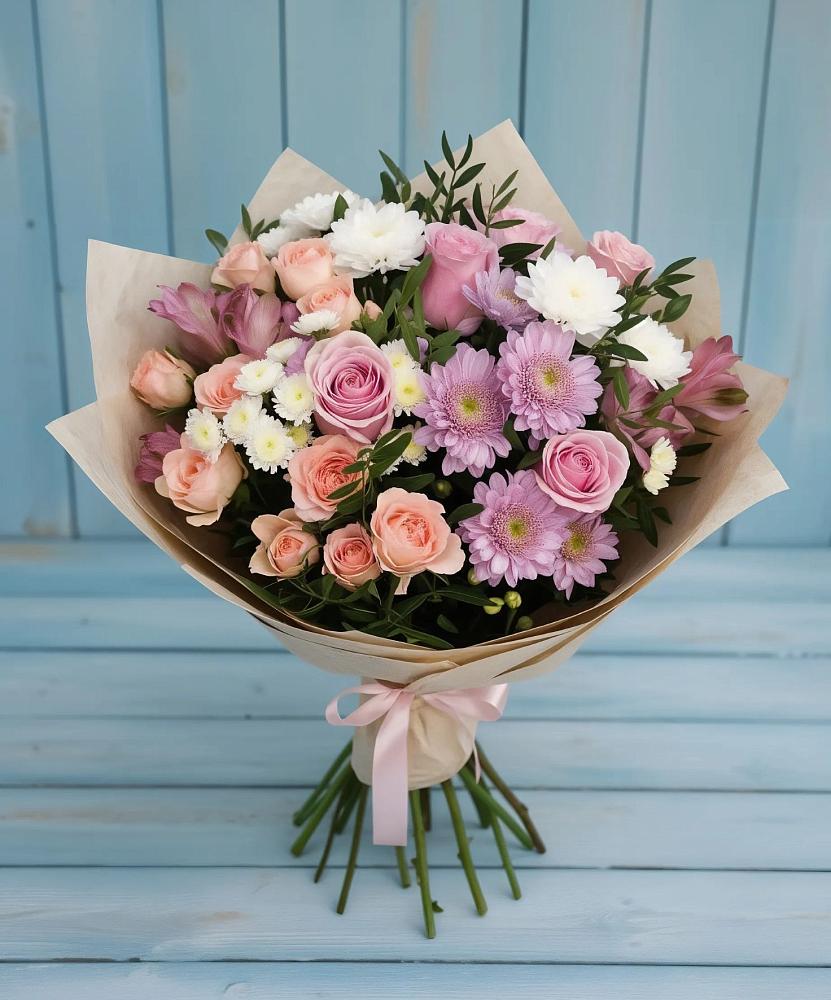 Букет цветов из: Хризантемы, Розы и Альстромерии в Фосфоритный