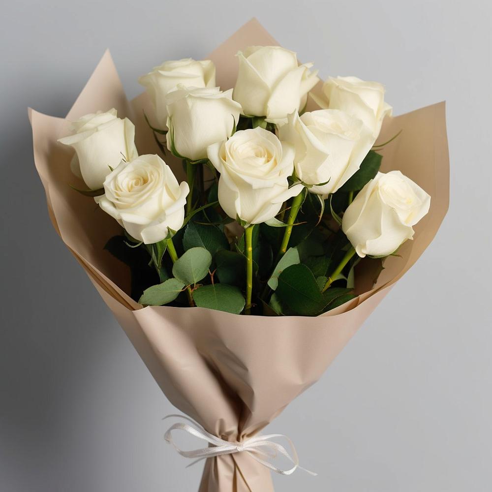 Букет 9 Белых роз Эдлесс Лав в Фосфоритный