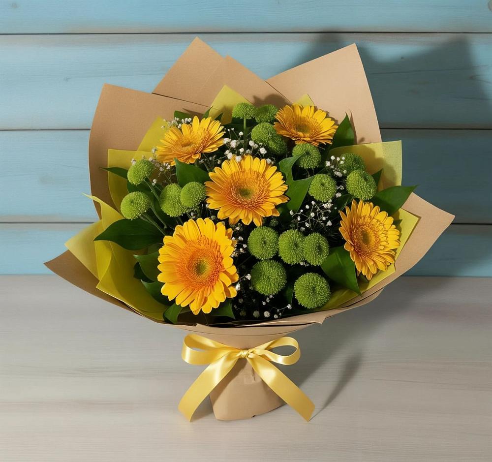 Букет цветов из: Герберы и Хризантемы в Фосфоритный