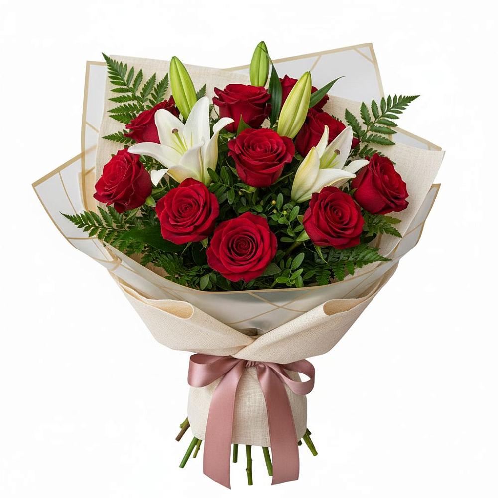 Букет цветов из: Лилии и Розы в Фосфоритный