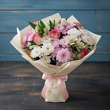 Букет цветов из:  Хризантемы, Альстромерии и Розы #REPLACE_PRED# Фосфоритный