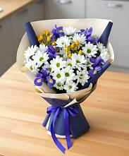 Букет цветов из:  Розы, Ирисы и Хризантемы #REPLACE_PRED# Фосфоритный