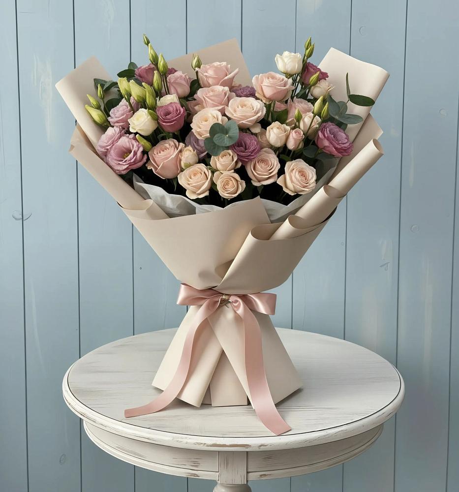 Букет цветов из: Розы и Лизиантусы в Фосфоритный