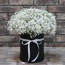 Цветочная композиция из Гипсофила в шляпной коробке в Фосфоритный
