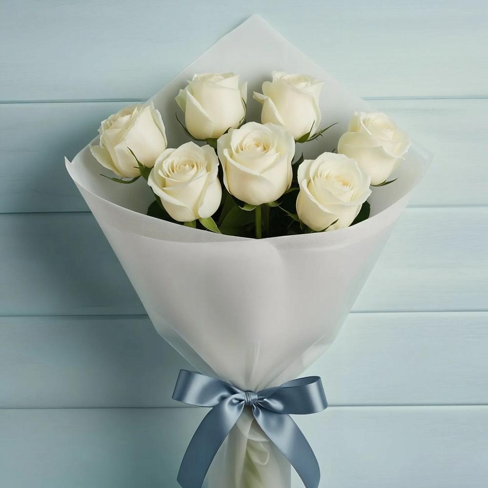 Букет 7 Белых роз Эдлесс Лав в Фосфоритный
